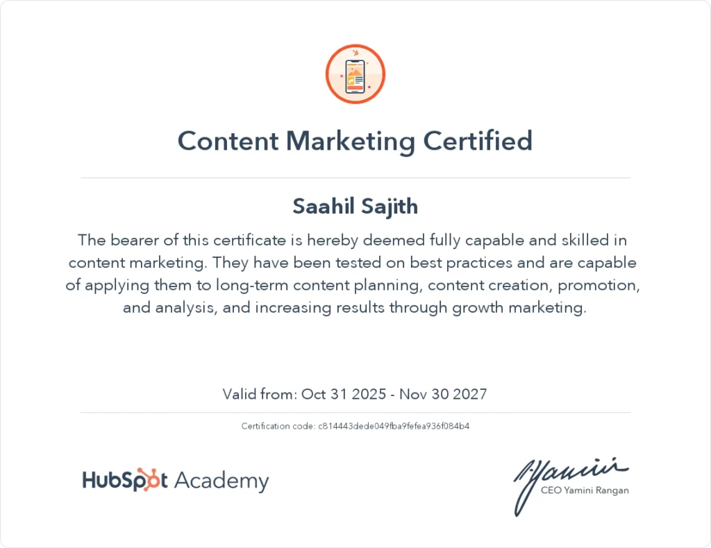 hubspot certificate Best Freelance Digital Marketing Expert in Kannur